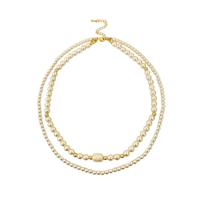 Collier double rang en perles d'eau douce avec perles dorées et perle baroque