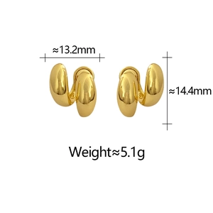 Boucles d'oreilles courbées doubles rangées dorées polies, taille 13,2mm et 5,1g