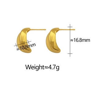 Detailed view of gold geometric bean earrings with dimensions 16.8mm by 10.8mm