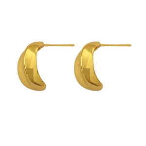 Minimalist gold-plated C-shaped stud earrings with a polished mirror finish for women