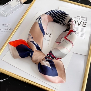 Silk texture square scarf with abstract geometric horse pattern on fashion magazine background