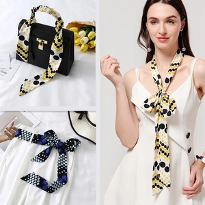 Women Narrow Long Satin Scarf Elegant Print Twilly Handbag Handle Wrap Ribbon Hair Band Waist Belt Lightweight Accessory
