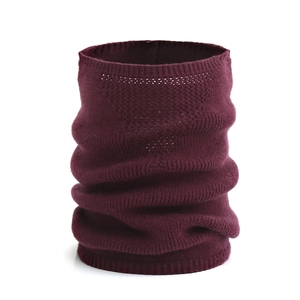 Unisex burgundy knitted neck warmer with ribbed texture and warm breathable fabric