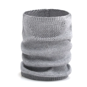 Unisex grey knitted snood scarf featuring thermal textured layers and ribbed edges for winter