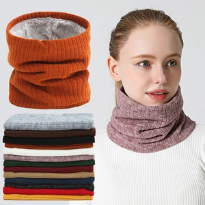 Tour de Cou d'Hiver Homme Femme Tricoté à Côtes Doublé Polaire Snood Chaud Épais Doux Thermique Écharpe Tube Accessoire d'Extérieur