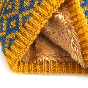 Winter thermal neck warmer with diamond knit pattern and thick fleece lining in ginger yellow