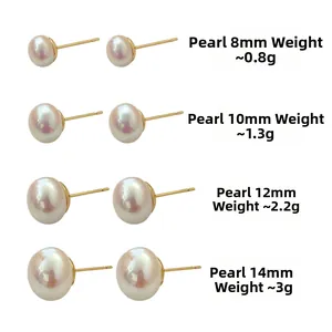 Detailed comparison of four freshwater pearl earring sizes from 8mm to 14mm on S925 pins