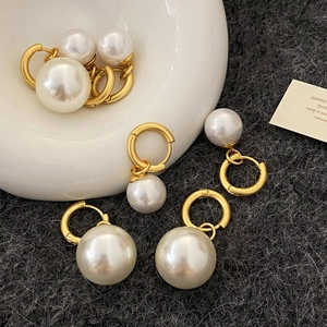 French vintage pearl drop earrings with 18k gold plated hoops in various sizes