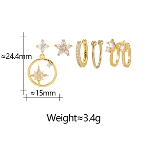 Set of five gold-tone ear cuffs with zircons including star pendant and C-shaped clips