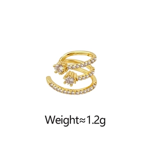 Detailed view of 3-layer gold ear cuff with micro-pave star zircons, weight 1.2g