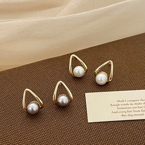 Geometric Hollow Triangle Shell Artificial Pearl Stud Earrings With 925 Sterling Silver Earring Post Minimalist Elegant For Women