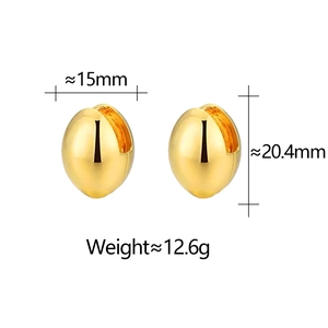 Detailed view of gold eggshell earrings with precise measurements 20.4mm by 15mm