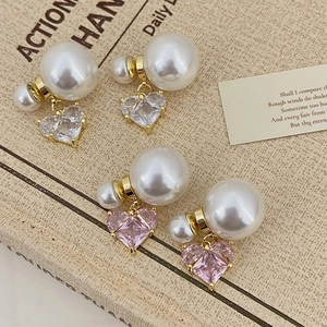Boucles Oreilles Künstliche Perles Cœur Avec 925 Sterling Silver Earring Post Bijoux Zircone Rose Blanc Romantique Pour Femmes
