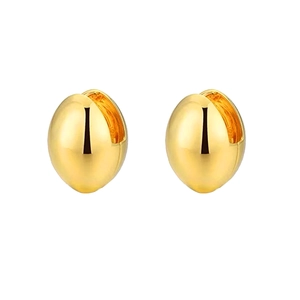 Minimalist egg-shaped gold-plated stud earrings with a polished metallic finish on white