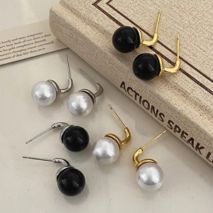 Elegant minimalist pearl and ball drop earrings with S925 silver hooks in gold and silver