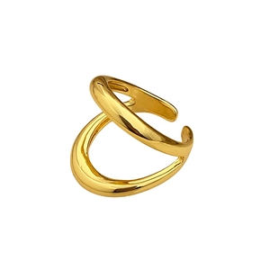 Polished gold double-layered open ring with a minimalist geometric metal design