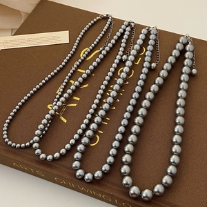 Collier De Künstliche Perles De Coquillage Grises Élégant Pour Femmes Bijoux Minimalistes À Un Brin Chaîne De Clavicule Longueur Réglable