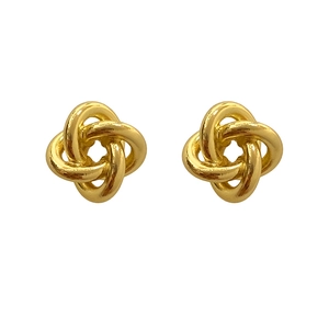 French vintage 18K gold-plated twisted knot earrings with polished mirror finish