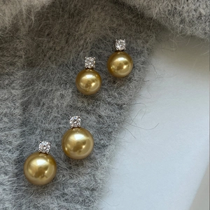 Vintage Golden Faux Artificial Pearl Stud Earrings Women Elegant Round Cubic Zirconia Inset Gold Plated Copper Jewelry