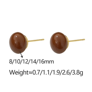 Detailed size chart for brown resin stud earrings from 8mm to 16mm with weight specs