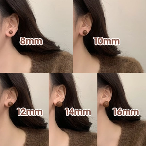 Size comparison chart of brown drip glaze earrings from 8mm to 16mm diameter