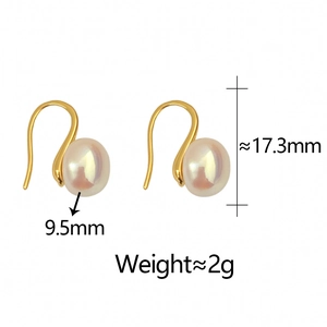 Detailed size specifications for 9.5mm pearl drop earrings in gold plated finish