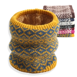 Unisex Winter Warm Knitted Neck Gaiter Fleece Lined Thermal Snood Scarf Geometric Diamond Pattern Cold Weather Outdoor Neck Warmer