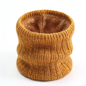 Ginger yellow knitted neck warmer with thick fleece lining for winter warmth