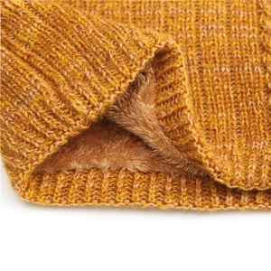 Ginger yellow cable knit neck warmer with thick warm brown fleece lining for winter