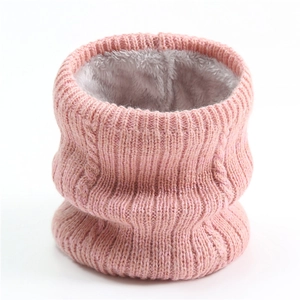 Pink chunky knit winter neck warmer with warm fleece lining and cable pattern
