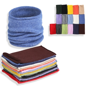 Knitted high-neck collar scarf in various candy colors shown in pile and flat display