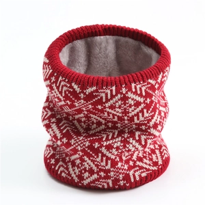Winter-Strick-Halswärmer mit rotem Fair-Isle-Muster und dickem Fleece-Futter für Wärme