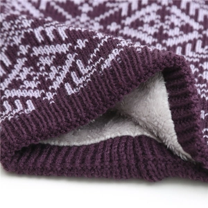 Winter-Strick-Halswärmer mit lila Muster und dickem weißem Fleecefutter für Damen/Herren