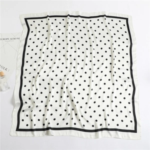 Classic 90cm polka dot square silk scarf with black borders for elegant sun protection