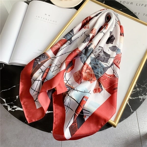 Foulard Carré À Motif Architecture Abstrait En Satin De Polyester Pour Femme Bandeau Cheveux Mode