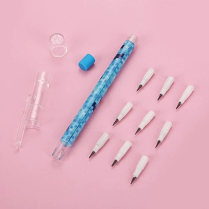 Blue mosaic pattern multi-point stackable pencil set with replaceable leads and cap