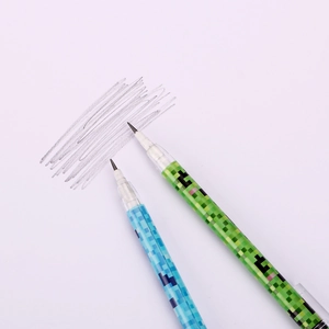 Detail view of pixel art mechanical pencils with fine tip and graphite writing lines