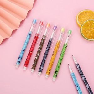 Creative pixel art non-sharpening pencils with colorful mosaic patterns and transparent caps