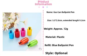 Detail of gas tank shaped retractable pens in six bright colors and compact size