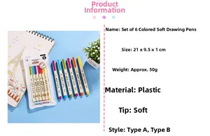Detail view of 6-pack flexible soft tip brush pens for calligraphy and drawing