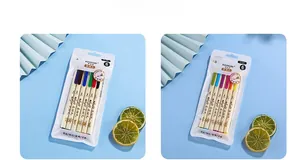 Detail view of flexible tip brush pens in two color sets for calligraphy and drawing