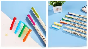 Detail of colorful soft brush tips and portable pen clips for artistic drawing