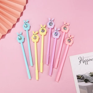 Détail de lot de 8 stylos gel lapin mignons avec paillettes colorées et tons pastel
