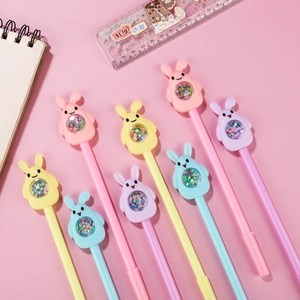 Lot de stylos gel lapin mignons avec paillettes colorées pour l'école et les fournitures