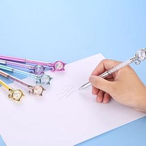 Cute cartoon cat diamond pens in multiple colors with crystal accents for office writing