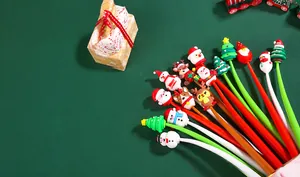 Christmas theme silicone gel pens set featuring Santa, snowman and reindeer toppers