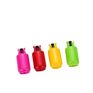 Retractable gas tank shaped ballpoint pens in vibrant pink, red, yellow, and green colors
