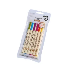 Set of 6 colorful flexible tip markers for calligraphy, sketching and journaling