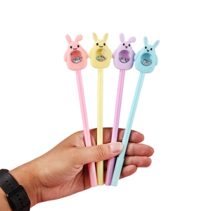 Lot de quatre stylos gel lapin mignons avec paillettes colorées et tons pastel