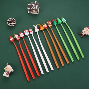 Set of 12 Christmas silicone pens with Santa and reindeer charms on green background